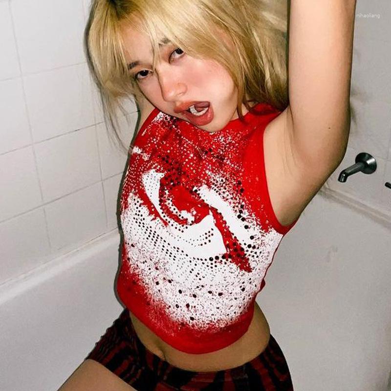 

Women' Tanks Fashion Y2K Red Women Eyes Print Crop Top Punk Designer Sleeveless O Neck Girls Tank Tops Summer 2023 Party 2000s Clubwear, Black