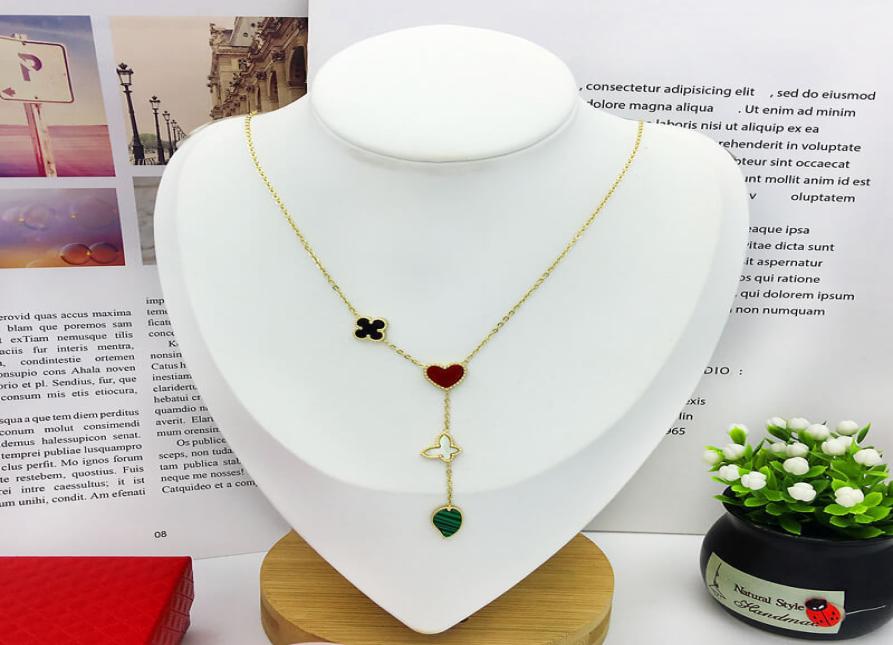 

Factory Direct Jewelry Chain Necklace Ladies Fashion Beautiful Laser Cut Silver Titanium Leaf Flower Clover Apple Emerald Necklace6333348