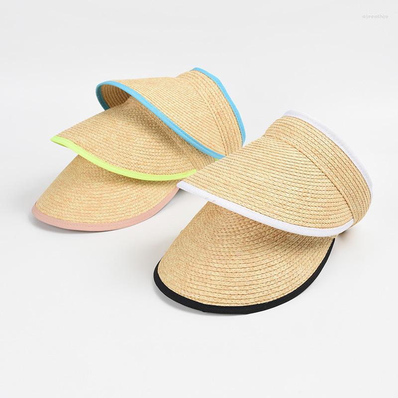 

Berets Summer Hat For Women Straw Hemming Handmade Empty Top Peaked Cap Sun Visor Curved Brim Beach Protection Vacation, Black