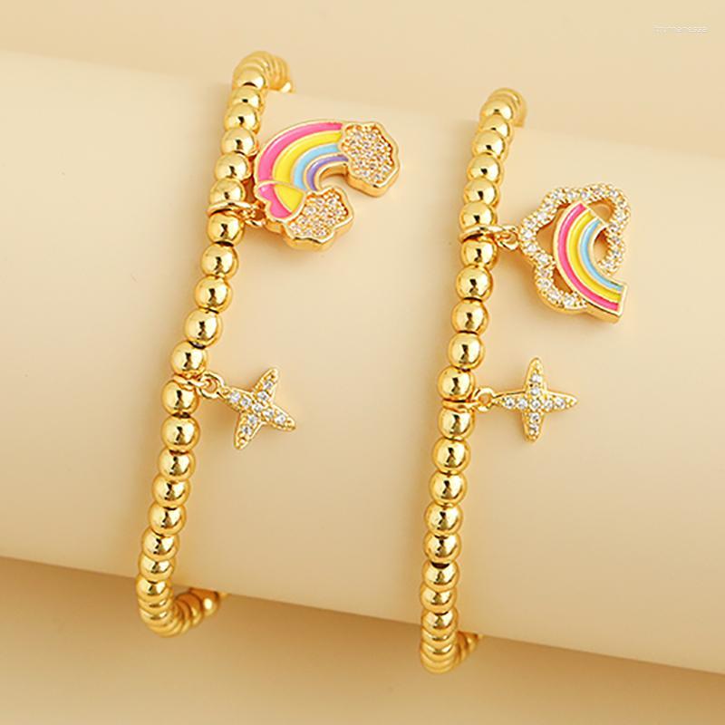 

Link Bracelets Chain ZHINI Elegance Simple Rainbow Pendant For Women Boho Gold Bead Handmade Bangle Rhinestone Fashion Jewelry Gift Raym22