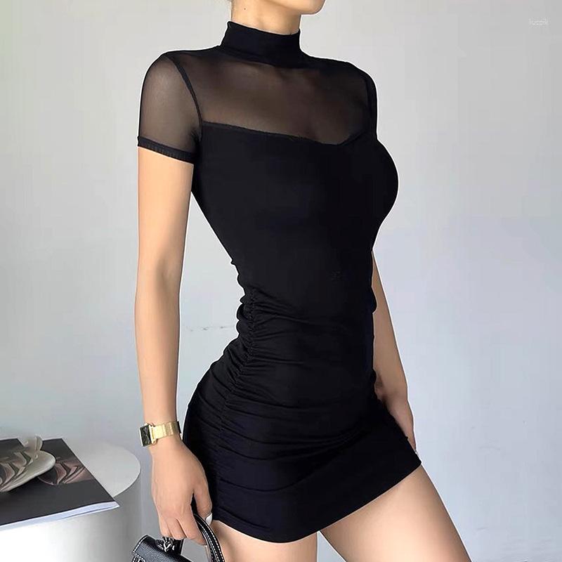 

Casual Dresses Streetwear 2023 Fashion Women Gauze Joint Design Dress Female Spring Summer Clothes Formal Elegant Party Robe Y2k, Black