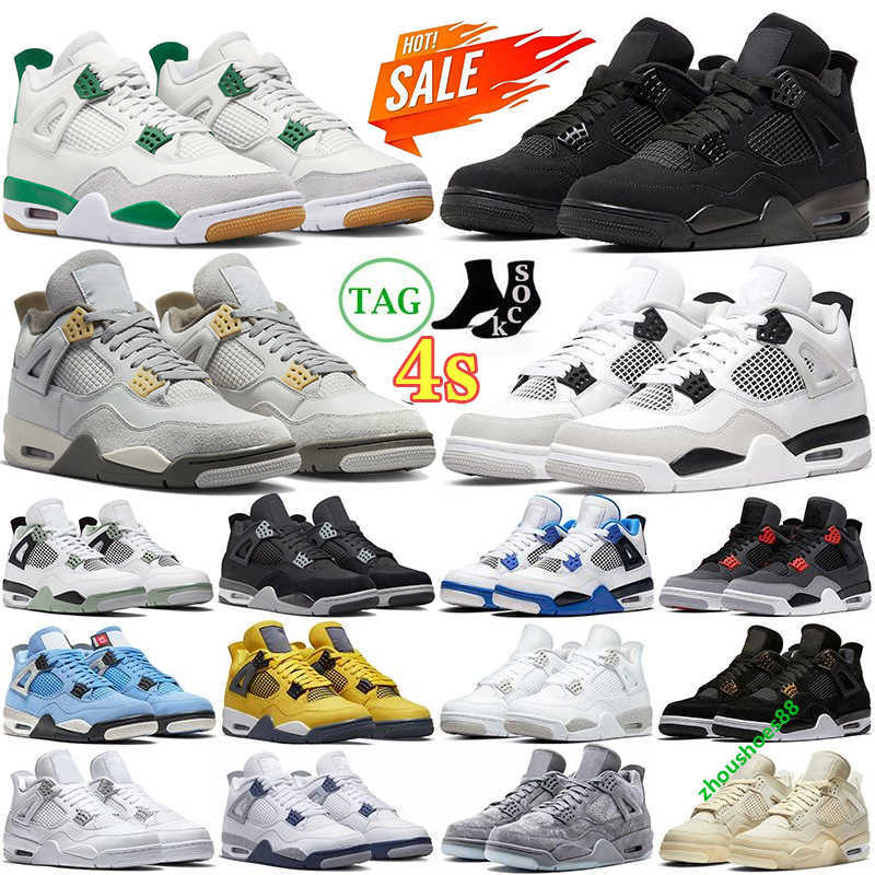 

4s 4 Mens Basketball Shoes Pine Green Military Black Cat Canvas University Blue Red Thunder Cactus Jack 4 4s Men Women Trainers Outdoor Sports Sneakers, Blue thunder