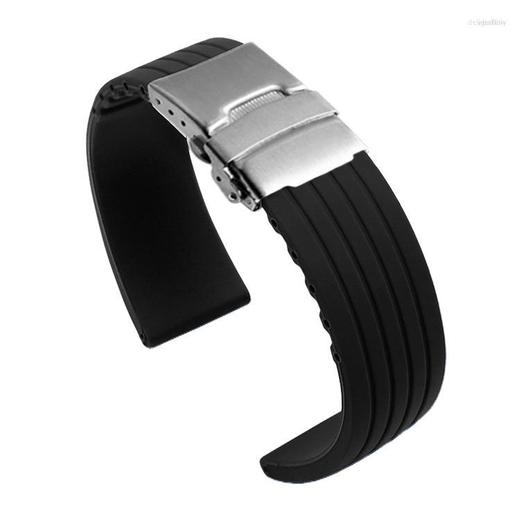 

Watch Bands Silicone Rubber Strap 16mm 18mm 20mm 22mm 24mm Tire Stripes Band Deployment Buckle Waterproof BLack Watchband