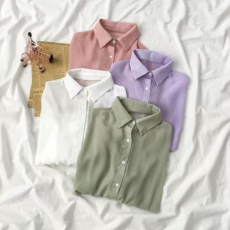 

Women's Blouses Chiffon Shirt Women's 2023 Bottoming Summer Thin Sun Protection Cardigan Top, Pink