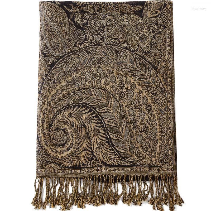 

Scarves Pashmina Silk Scarf Shawl Wrap Stole Big Paisley Jacquard Rave 2 Layers Reversible Classic Fringe For Women 70X180cm 240g
