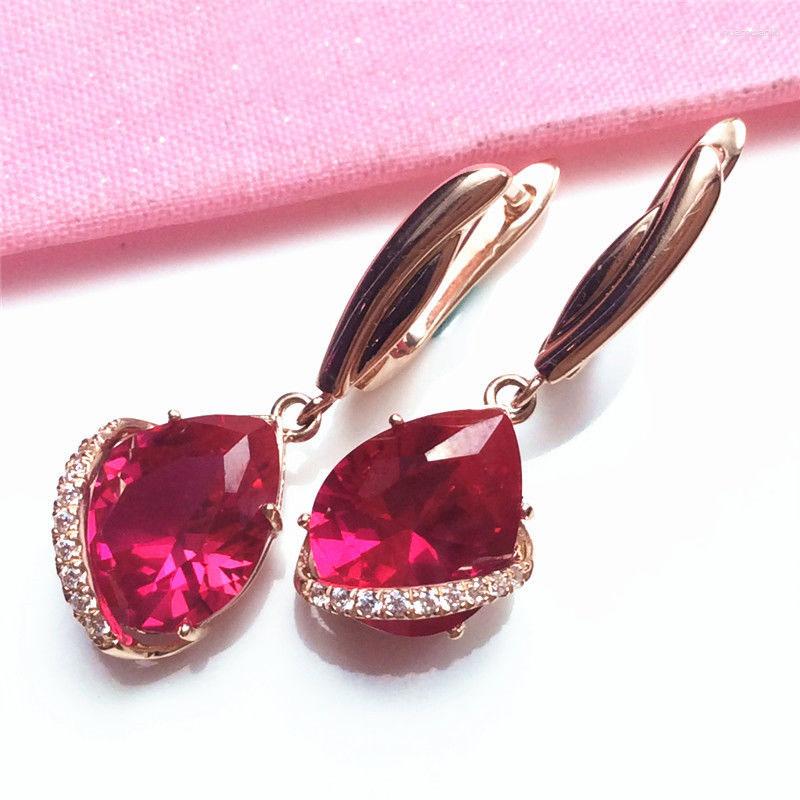 

Dangle Earrings 585 Purple Gold Inlay Ruby Water Droplet For Women Fashion And Light Luxury Plating 14K Rose Wedding Jewelry Gift