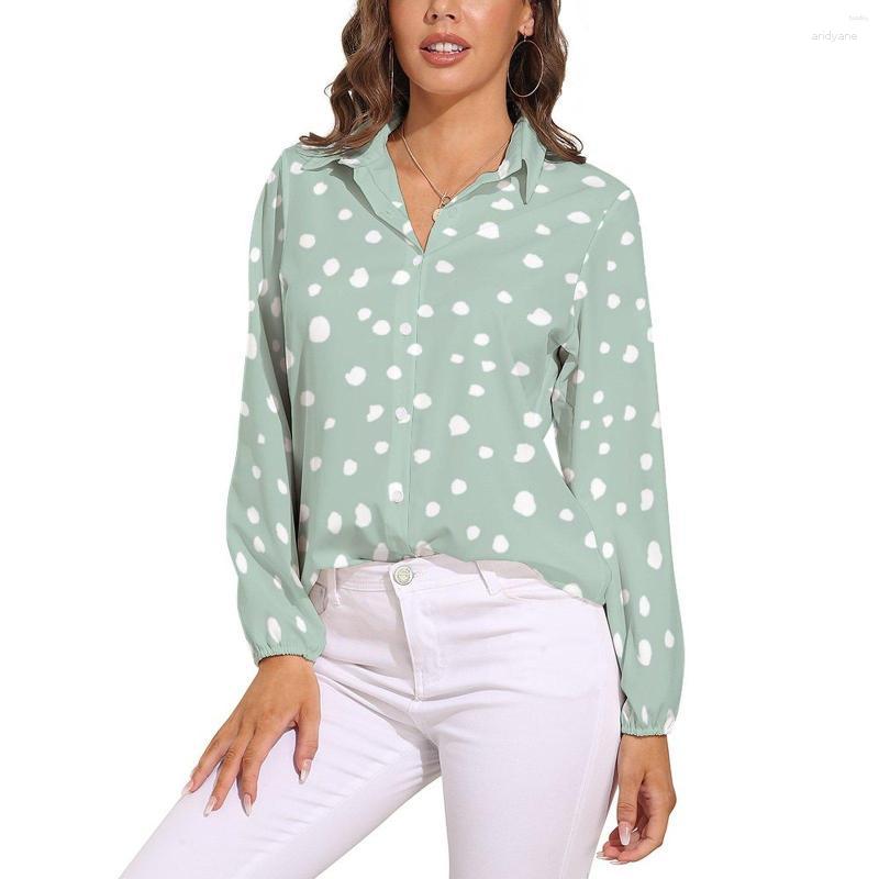 

Women' Blouses Women' Dalmatian Spots Blouse Long Sleeve White Dots Print Vintage Women Korean Fashion Oversized Shirt Graphic Top, Style-2