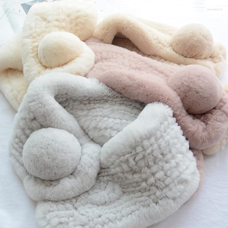 

Scarves Fashion Fur Scarf Women Winter Thick Warm Female 2023 Neck Warmer Collar Natural Rex S5390