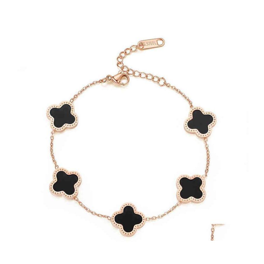 

Chain Link Japan And South Korea Fashion Titanium Steel Clover Five Flower Female Lucky Grass Acrylic 18K Rose Gold Bracelet Dr Dhe9D