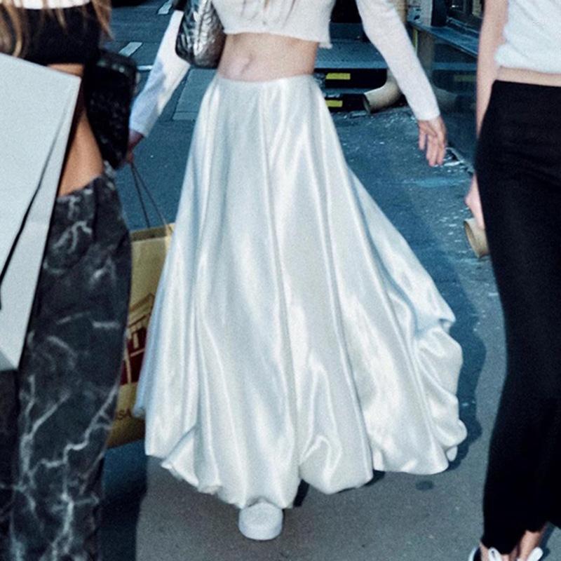 

Skirts Basic Solid Color Low Rise Sweet Temperament Women' Satin Bud Shape Skirt Long 2023 Y2k, White