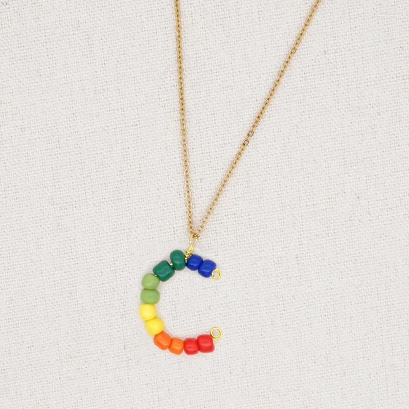 

Chains Go2Boho Pendant Necklace For Women Necklaces Boho Jewelry Fashion Rainbow Bead Letter A To Z Stainless Chain Adjustable Link