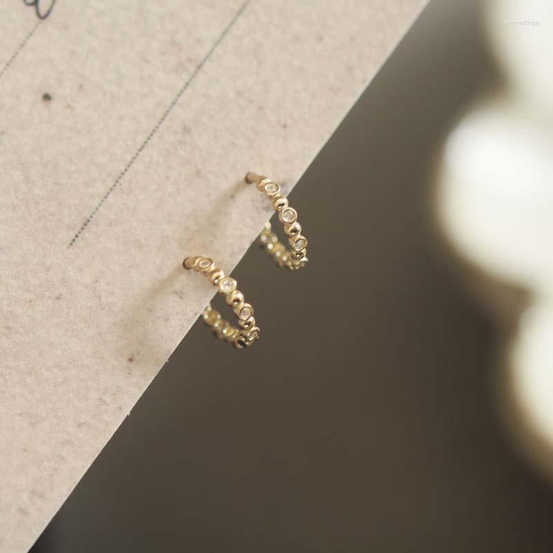

Stud Earrings GOLDtutu 9k Solid Gold Round Crystal Dainty Jewelry Minimal Style Bridal Shower Bridesmaid Victorian Vintage Retro