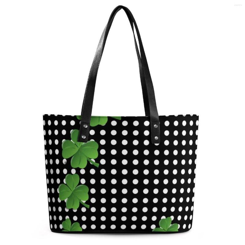 

Evening Bags Black White Polka Dot Handbags St Patricks Day Irish Shamrocks Handle Tote Bag Streetwear Shoulder College Custom Beach, Style-16