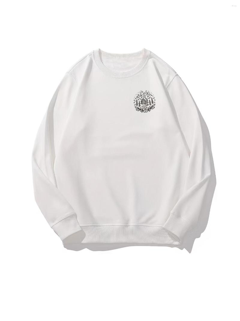 

Men's T Shirts Sweatshirt Heavyweight Crew Neck Pullover Winter Casual With Outdoor House Print Graphic, White