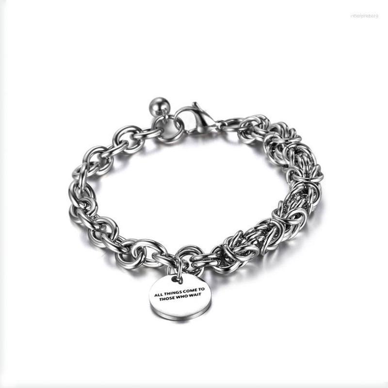 

Link Bracelets Engraved Letter Shaped For Couples Stainless Steel Cuba Chain Men's And Women's Charm Jewelry