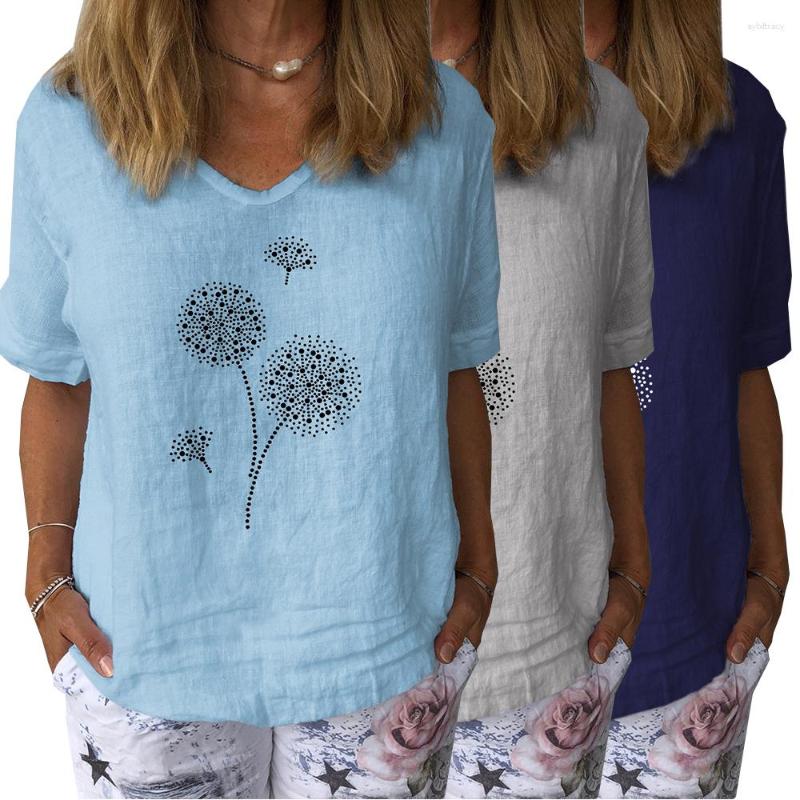 

Women's Blouses Summer V-neck T-Shirt Oversized Ladies Short Sleeve Tees Floral Print Tunic Tops For Women Printed Plus Size Pullover Blouse, White