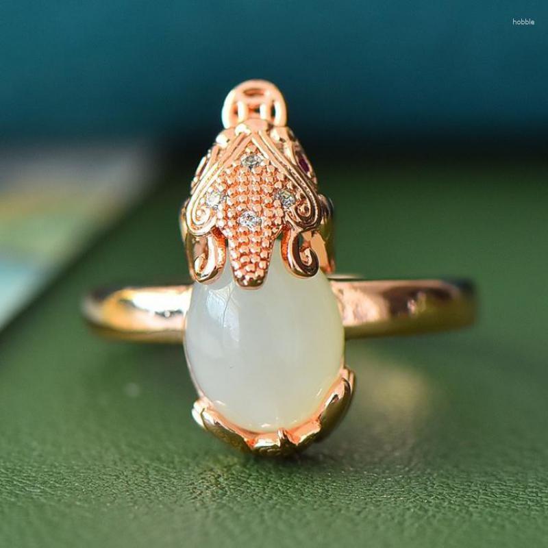 

Cluster Rings Natural White Jade Pi Xiu Ring Adjustable Women Fine Jewelry Genuine Hetian Jades Nephrite Zircon Feng Shui Pixiu Mantra
