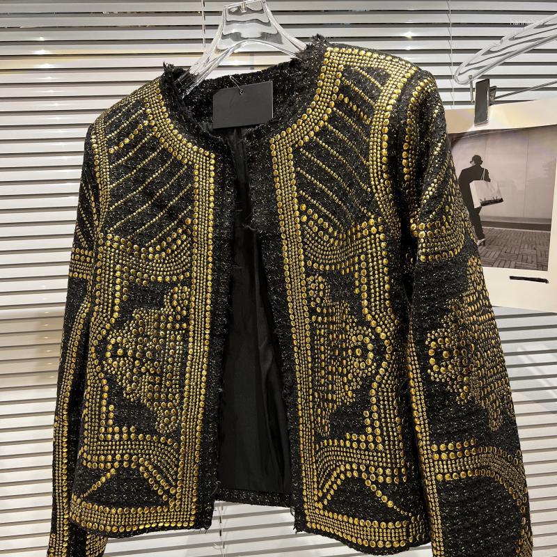 

Women' Jackets Heavy Industry Golden Rivet Tweed Short Coat Women' Casual Fashion Blezer Women Jacket, Black