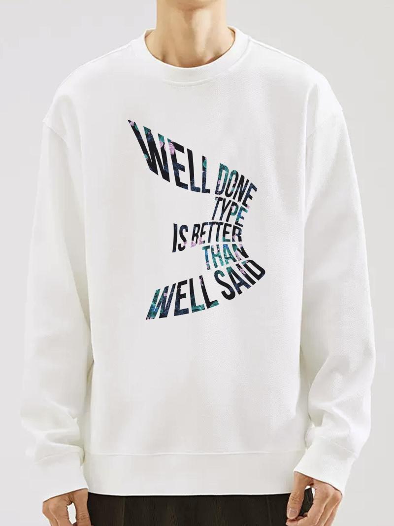 

Men's T Shirts Motto Print Long Sleeve Round Neck Casual Sweatshirt, White
