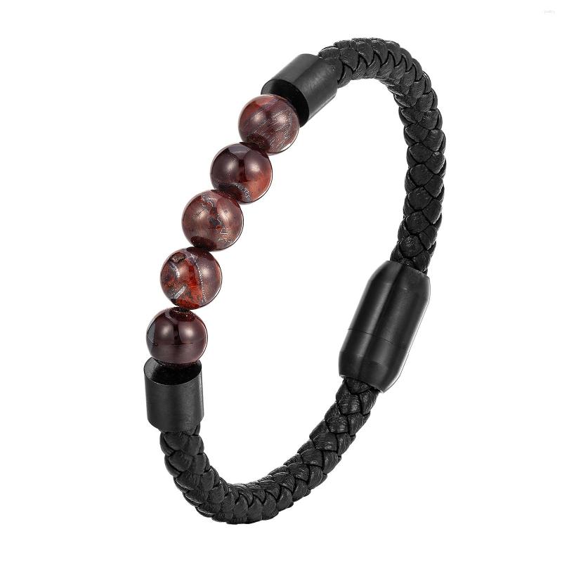 

Charm Bracelets Titanium Steel Man Chakra Jewelry Wholesale Stainless Men's Black Leather Volcanic Beaded Braclets Stone