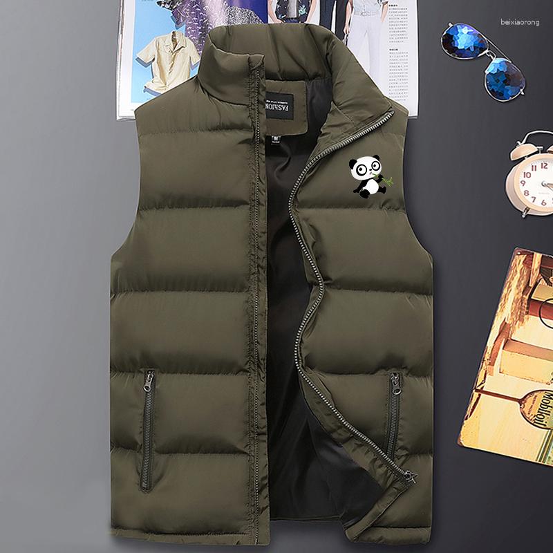 

Men's Jackets Men's Windbreaker Vest Winter Warm Sleeveless Panda Pattern Casual Thicken Zipper Pocket Waistcoat Outwear Tops Male, Black panda
