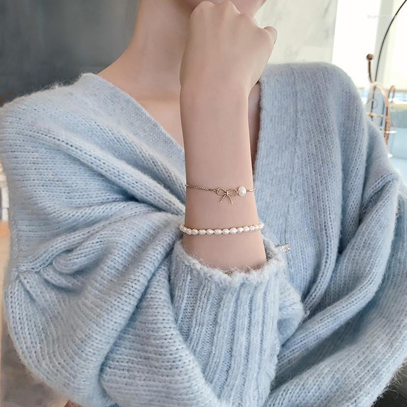 

Strand Beaded Strands Designed Fashion White Natural Freshwater Pearl Bracelet For Women Cute Minimalist Vintage Adjustable Multi-layered