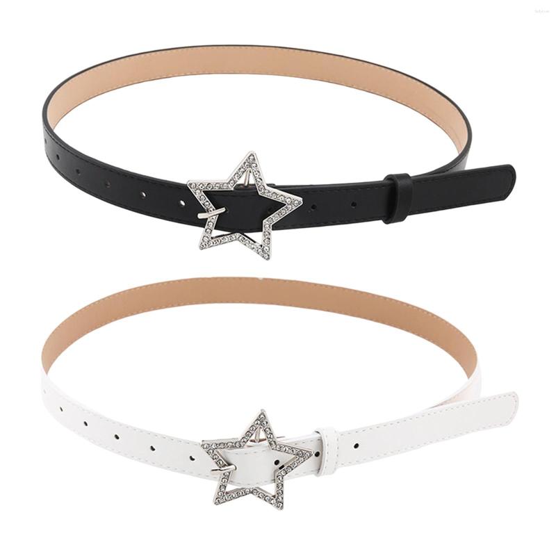 

Belts PU Leather Belt Accessories Waistband With Metal Buckle Women Star Rhinestone Eyelet For Corset Jeans Dress Rock Skirt, White