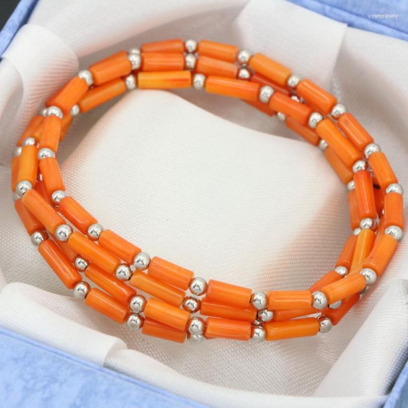 

Strand 4rows & 2rows Natural Orange Coral Tube Beads Bracelets 3 7mm Long Chain Multilayer Bangle Magnetic Clasp Jewelry B2792