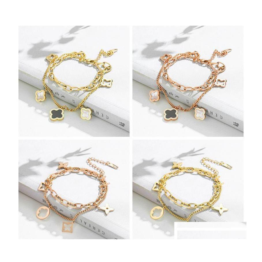 

Charm Bracelets Pretty Mtilayered Openwork Stainless Steel Clover Bracelet Lucky Four Leaf Women Jewelry For Gift Drop Delivery Ot3Ij Dh5Zx