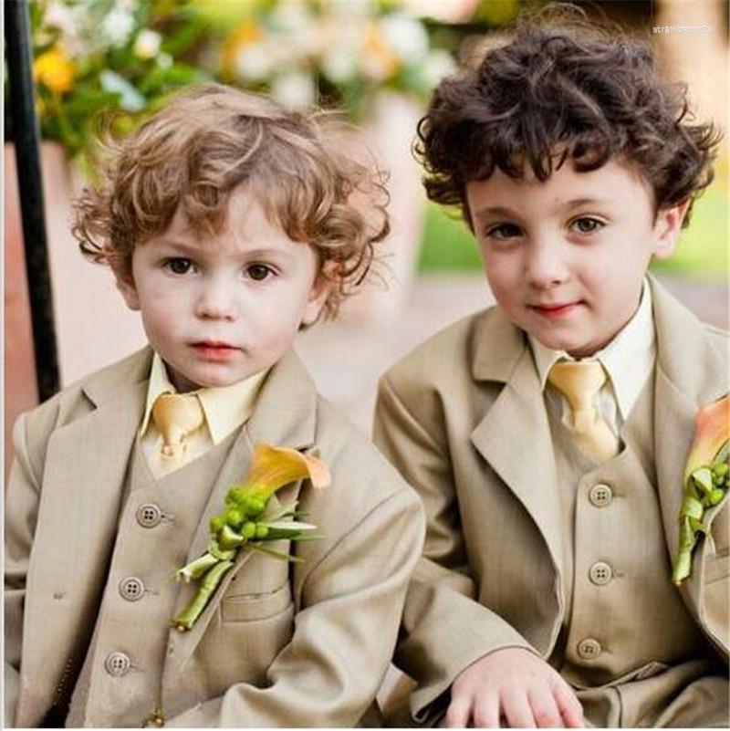 

Men's Suits Men's Notch Lapel Khaki Children Fashion Tuxedos Flowers Boy Custome Homme Cute Handsome BlazerWear(Jacket Pants Tie Vest), Picture shown