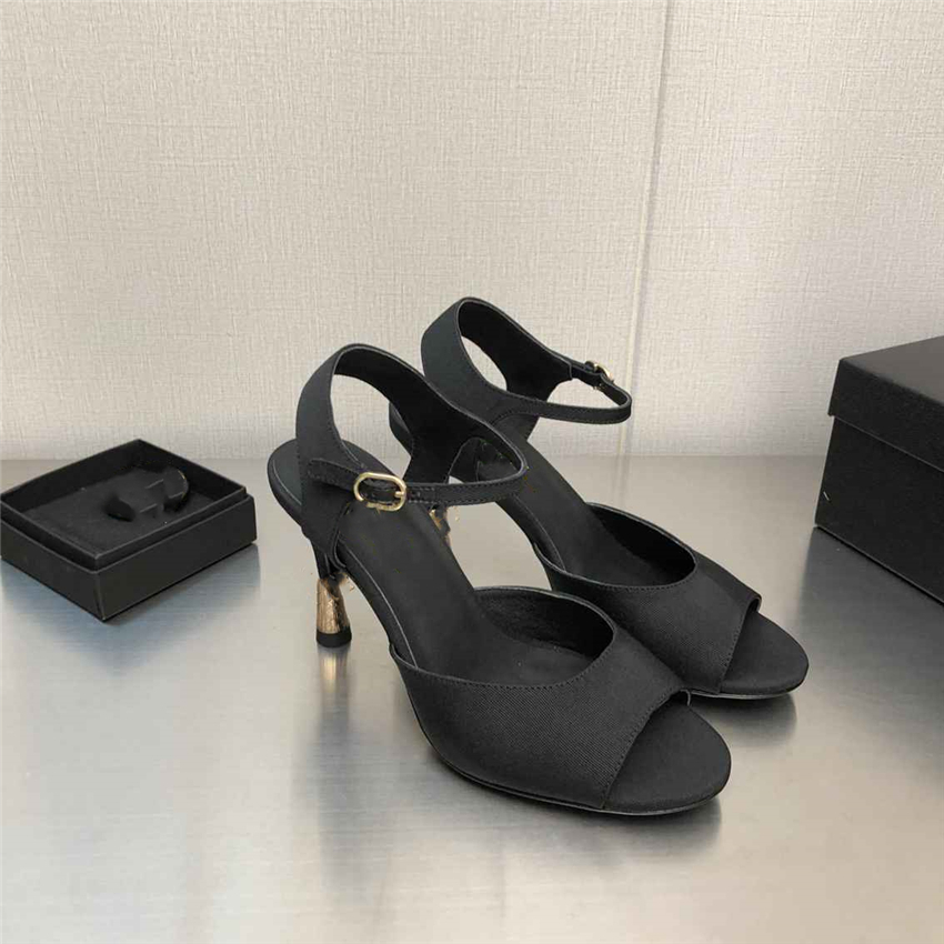 

Fashion Sandals Luxury Design 2023 Channel Women's High Heels Business Work Leather Canvas Casual Student Sandals 05-013