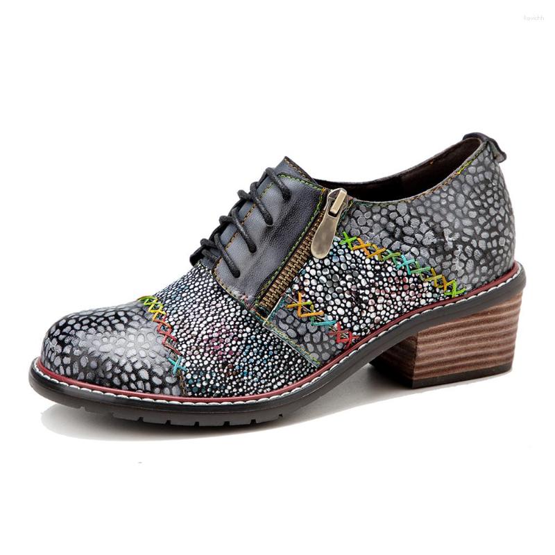 

Dress Shoes 2023 Vintage Lace Up/Zip Women Pumps Oxford Handmade Chunky Heel Genuine Leather High Heels Ladies Brogues Plus Size, Z864