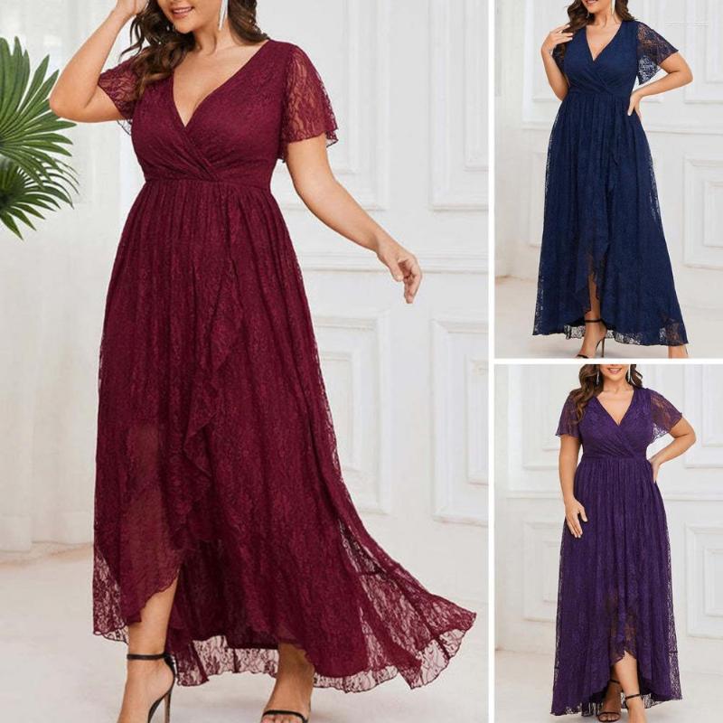 

Casual Dresses Soft Beautiful Plus Size Summer Party Dress Double Layers Lady Maxi Solid Color Garment, Blue