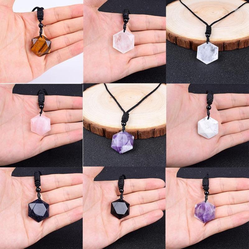 

Pendant Necklaces Natural Black Obsidian Tiger Eye Amethyst Star Of David Amulet Pendants & Lovers Jewelry Gift