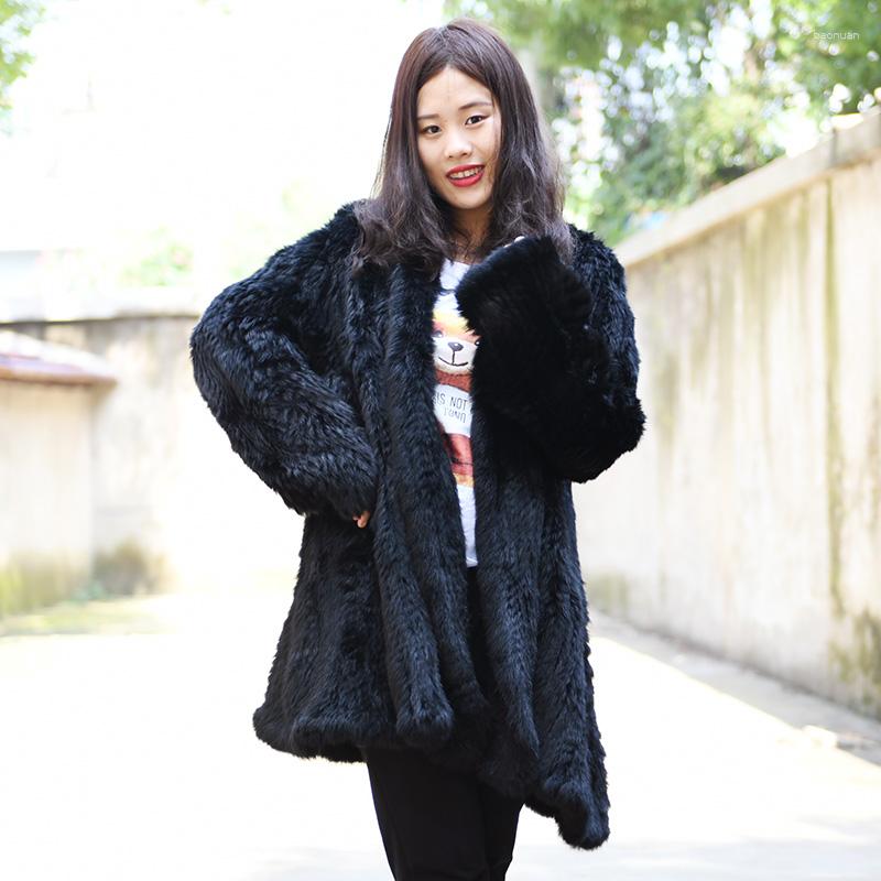 

Women's Jackets CX-G-A-139B Design Genuine Knitted Fur Jacket Coat, Black