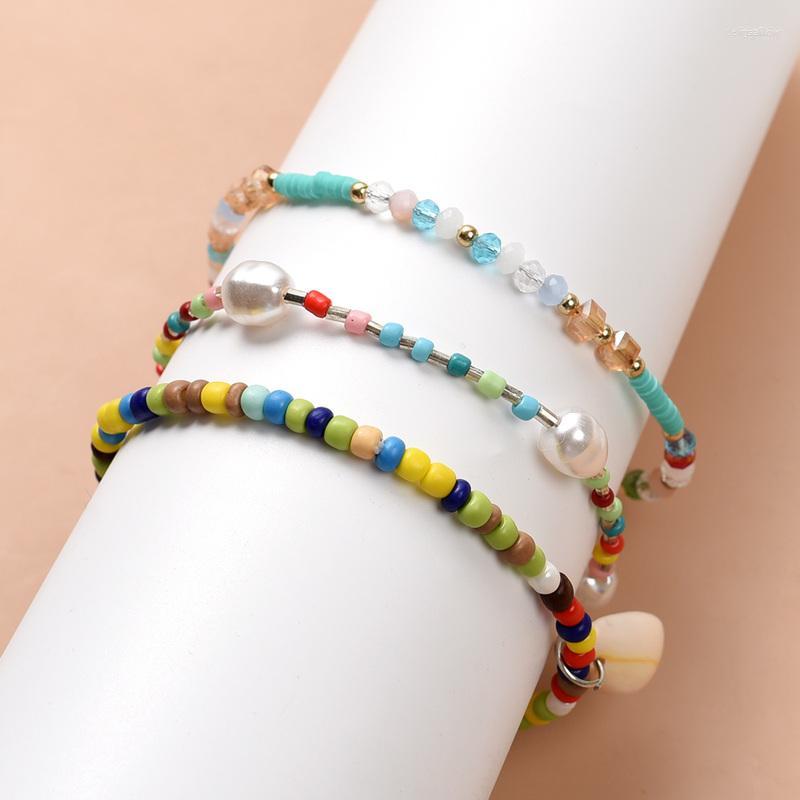 

Anklets Handmade Beaded Anklet Bracelets For Women Rainbow Color Beads Elastic Ankle Bracelet On The Leg Foot Summer Beach Jewelry