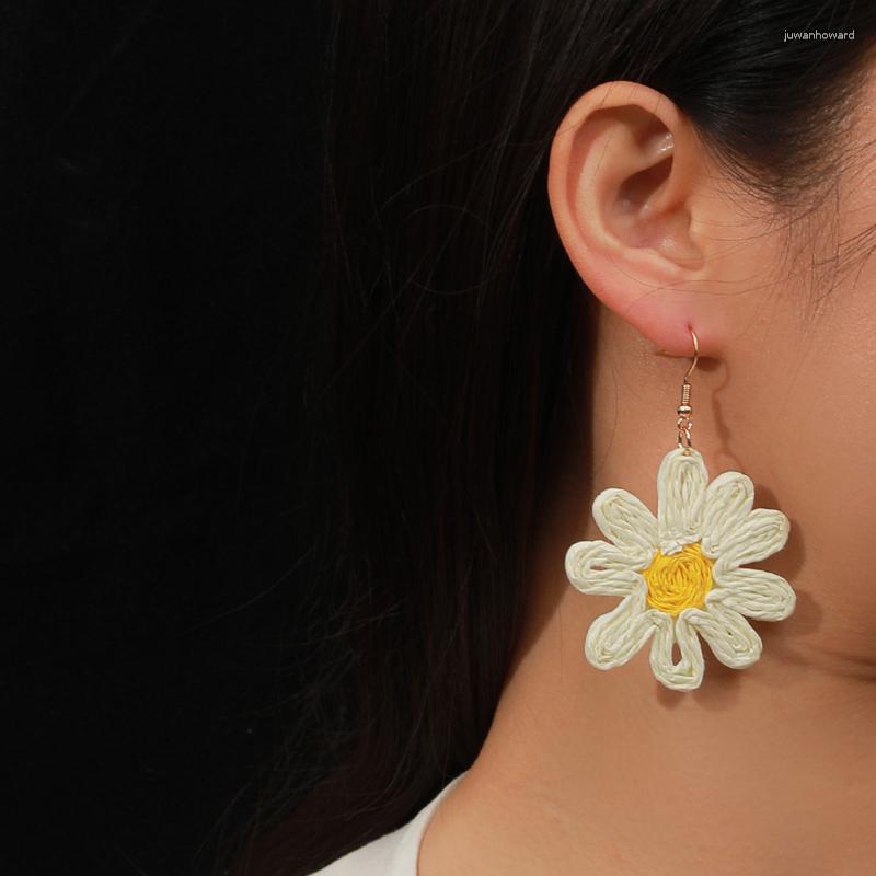 

Dangle Earrings Summer Hand-woven Raffia Flower Earringsbohemian Beach Resort Style For Women's Jewelry Beautiful Gifts