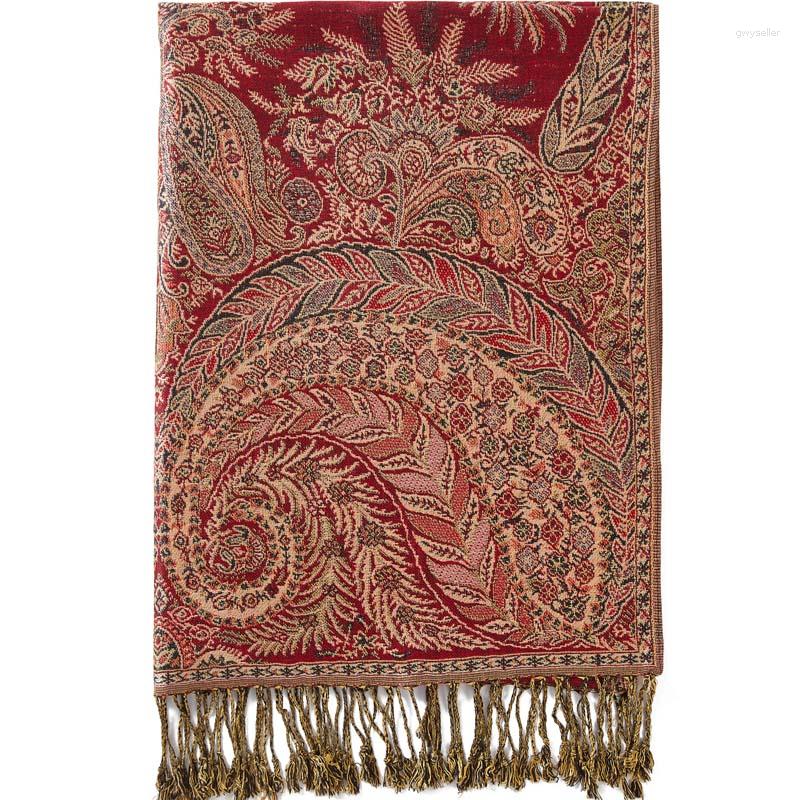 

Scarves Pashmina Silk Scarf Shawl Wrap Stole Big Paisley Jacquard Rave 2 Layers Reversible Classic Tassels For Women 70X180cm 240g