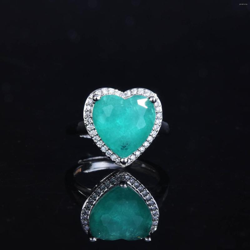 

Wedding Rings Korean Style Heart Ring Inlay Paraiba Tourmaline Gemstone Luxury Minimalsit Jewelry For Women Enagement Banquer Gifts