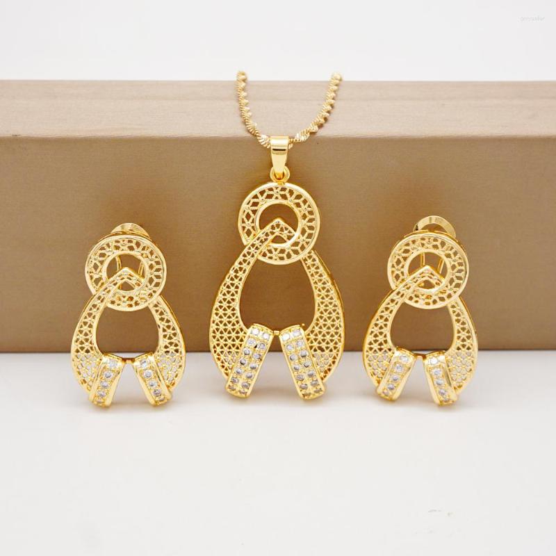 

Necklace Earrings Set Trendy African Gold Color Pendant Irregular Classic Jewelry For Women Dubai Wedding Girl Party Gift, Picture shown
