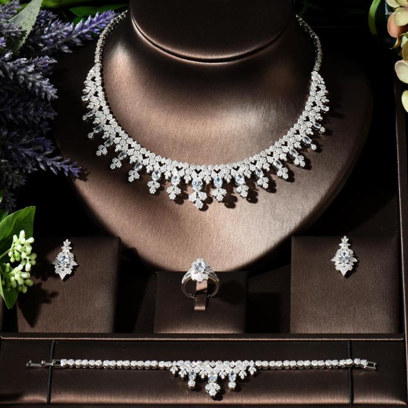 

Necklace Earrings Set Fashion Gergous Trendy Classic Women Wedding Party Water Drop 4pcs Jewelry For Bridal Bijoux N-135, Picture shown