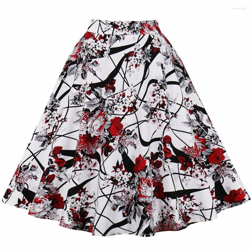 

Skirts Summer Fruit Strawberry Print Tunic Midi 50s 60s Swing A-Line High Waist Vintage Pin Up Rockabilly Women Skirt 2023, Orange