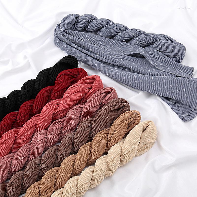 

Scarves Pom Pleated Chiffon Hijab Scarf For Women Crinkle Hijabs Long Shawl Solid Headscarf Wraps Headband Turbans
