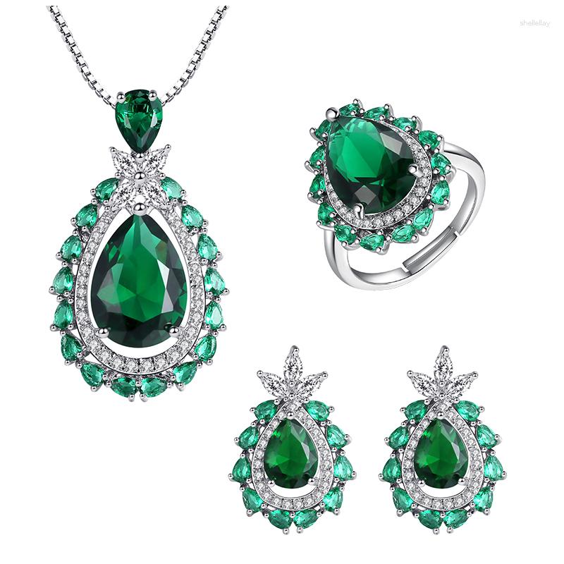 

Necklace Earrings Set Fashionable Waterdrop-shaped Crystal Zircon Stud Rings For Women Elegant Valentines Day Gifts Wedding Jewelry, Picture shown