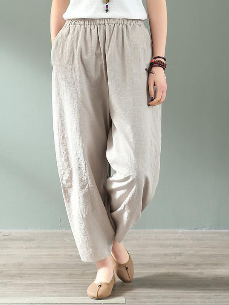 

New Korean Fashion Cotton Hemp Harun Pants Women's Summer Thin Loose Large Size Slim Monochrome Nine-point Casual Straight, Coffee