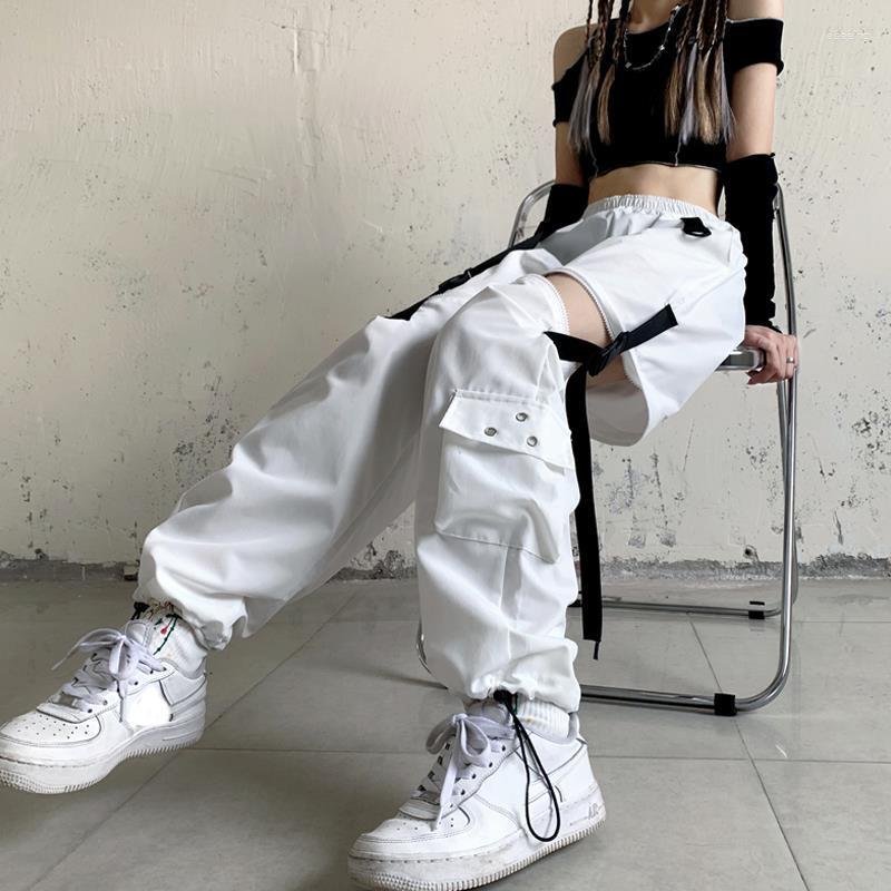 

Women' Pants Hikigawa Chic Fashion Women Korean Patchwork Removable Cargo Loose High Waist Casual Straight Trousers Mujer, Black