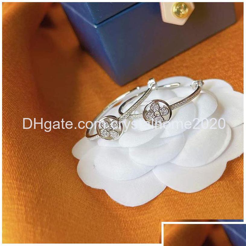

Hoop Hie 925 Sier Clover Luxury Designer Hie Earrings For Women L Brand Name Ol Style Shining Crystal Diamond Ear Rin Dh7Mx