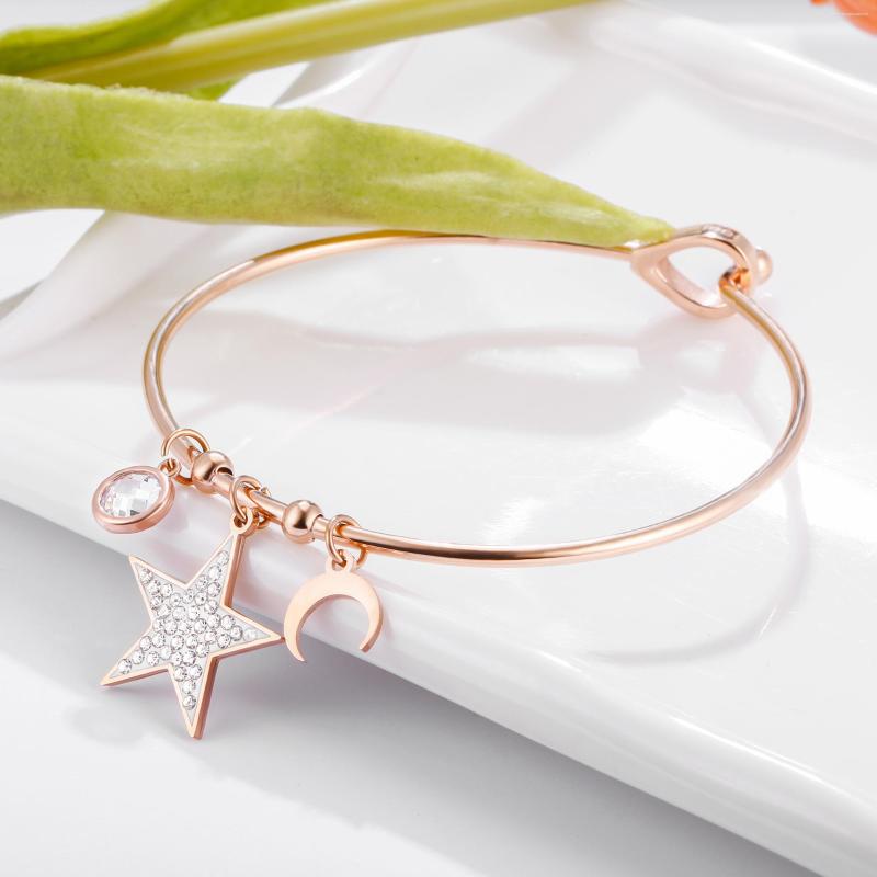 

Charm Bracelets Ins Fashion Silverly Rose Gold Color Moon Star Bracelet For Women Accessories Bangle Jewelry