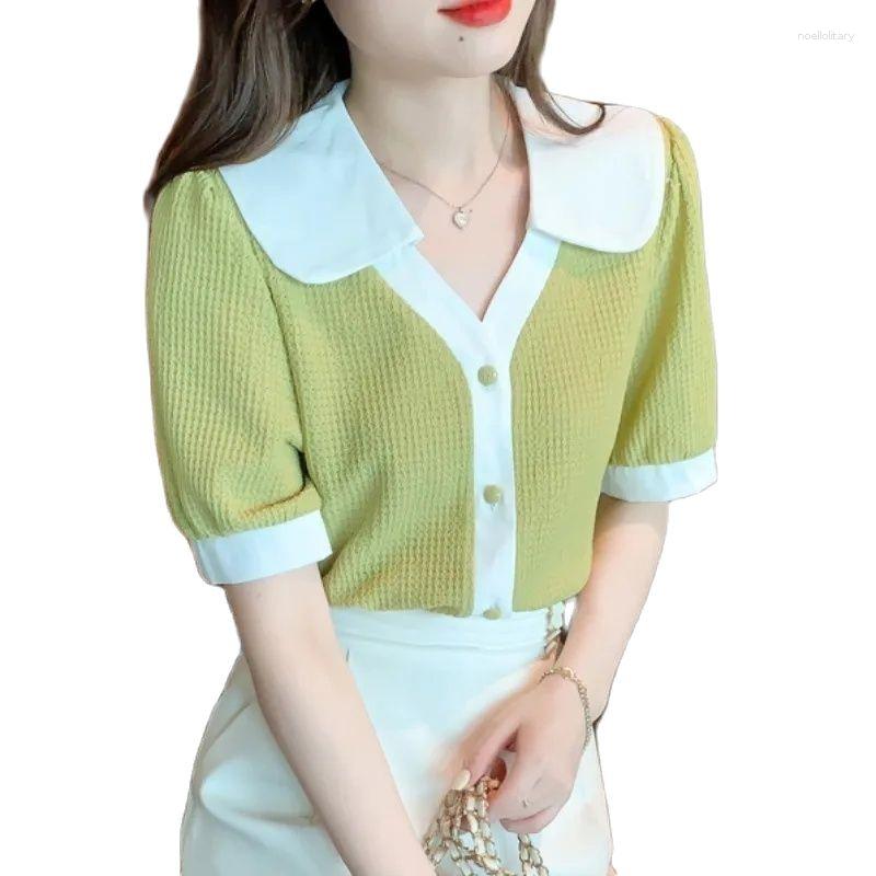 

Women' Blouses Fashion Short Sleeve V Neck Women' Shirt 2023 Summer Temperament And Leisure Ladies Jacket Loose Black Lady Tops