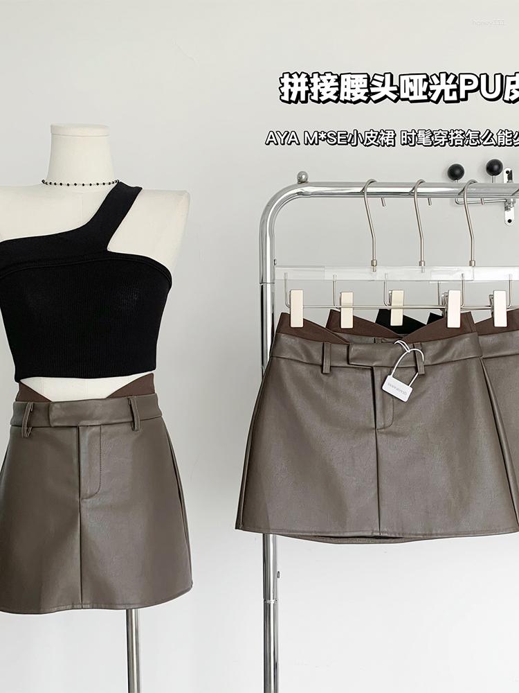 

Skirts Summer Korean Fashion Pu Faux Leather Skirt Shorts Low Waisted A-line Mini Gyaru Coquette Y2k Streetwear Sexy Tide Clubwear, Black